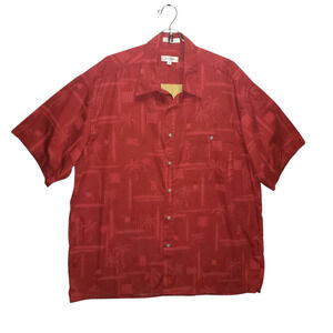 Vtg Pierre Cardin XL Hawaiian Shirt Y2K Palm Jacquard, Burgundy Gold Resortwear
